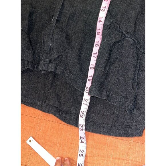 Eileen Fisher Black Linen Blend Button-Front Tunic 3/4 Sleeves Women's Top L - Picture 7 of 8